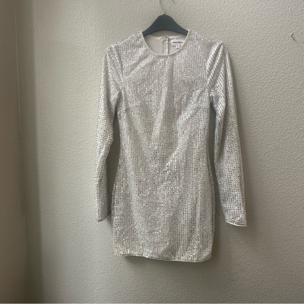 Superdown White Silver Glitter Sequin Long Sleeve… - image 1